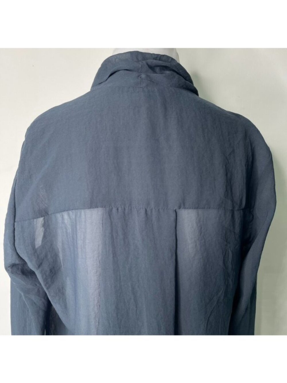 Helmut Lang Sheer Draped Morse Wrap Blouse Blue Grey Asymmetric Top Women's L - Picture 9 of 12
